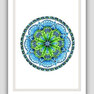 Mandala - hand drawn and coloured -blue and green
