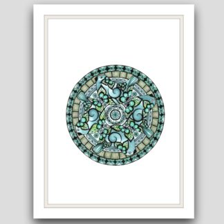 Mandala - hand drawn and coloured -birds - blue & green, chameleon markers