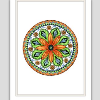 Mandala - hand drawn and coloured -orange and green