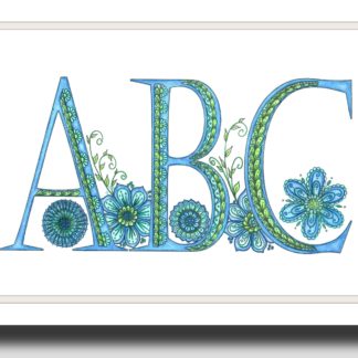 ABC Flowers - Blue and Green - Children/Nursery Decor - Printable