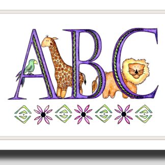 ABC Zoo Animals - Purple - Giraffe, Lion, Parrot - Children/Nursery - Printable