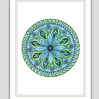 Mandala - hand drawn and coloured -blue and green