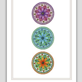 Mandalas hand drawn and coloured - purple, pink, blue, green, orange