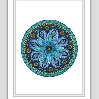 Mandala - hand drawn and coloured - alcohol ink - blue and green