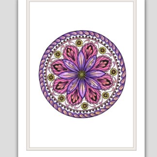 Mandala - hand drawn and coloured -pink, purple, yellow