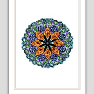 Mandala - purple, orange and blue - hand drawn and coloured