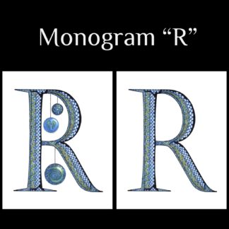 Printable Monogram  - "R" - Blue and Grey Geometric