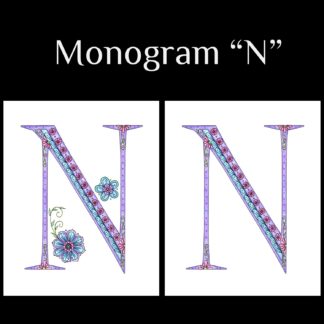 Printable Monogram  - "N" - Pink, Purple, Blue
