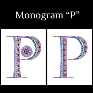 Printable Monogram  - "P" - Pink, Purple, Blue