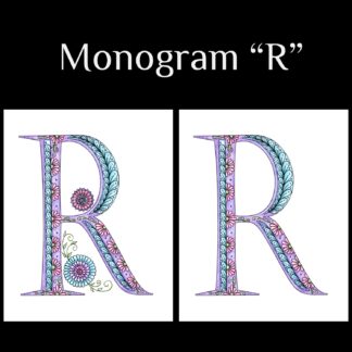 Printable Monogram  - "R" - Pink, Purple, Blue