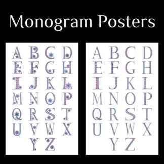 Printable Monogram  - Posters - Pink, Purple and Blue Flowers